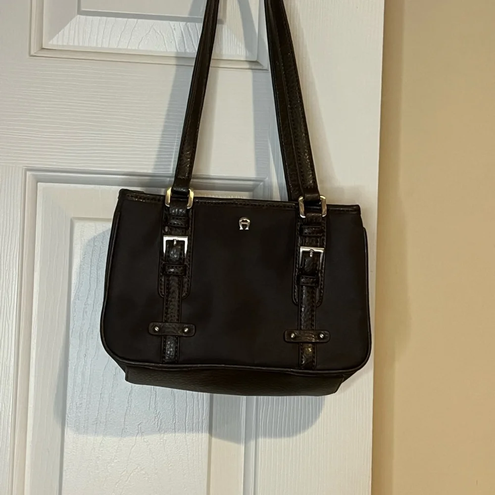Etienne Aigner Small Vintage Dark Brown Women's Bag with Pebbled Leather Trim